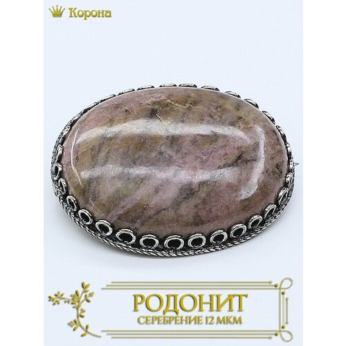 Брошь Брошь посеребренная овальная со вставкой из натурального родонита, родонит, розовый