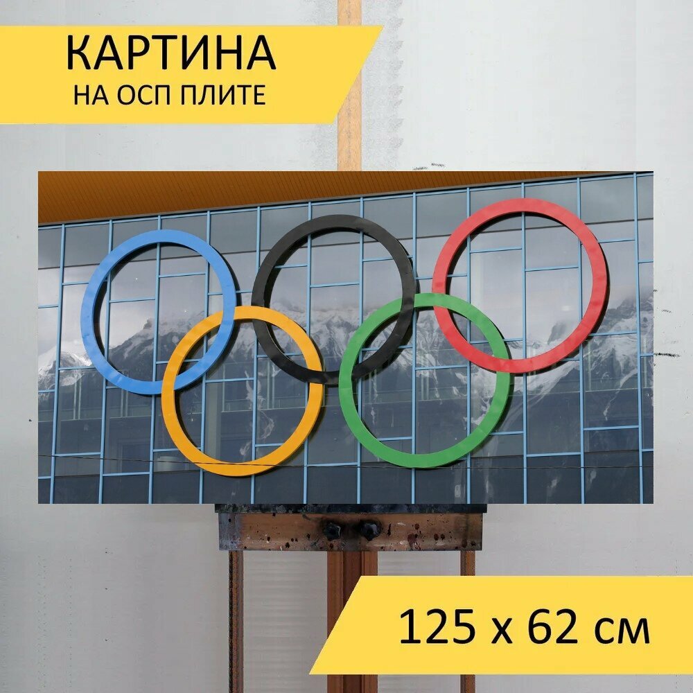 Картина на ОСП "Олимпийские кольца, олимпиада, кольца" 125x62 см. для интерьера на стену