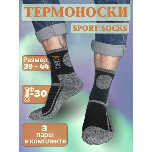 Термоноски Sport Socks, 3 пары, размер 41-47, серый, черный