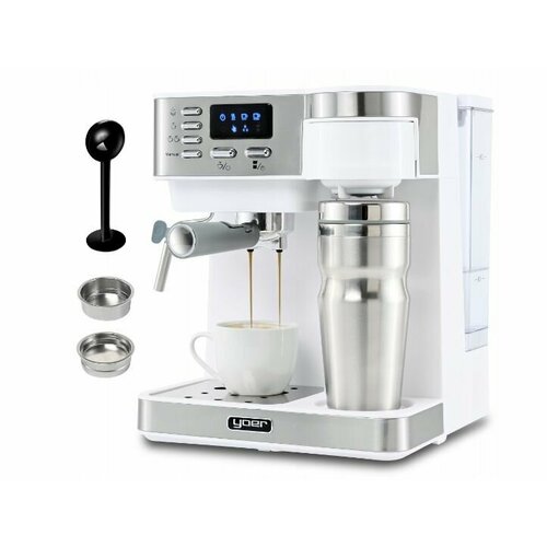 Кофемашина рожковая Yoer Dualio 850 Вт серебристыйбелый 2895600₽