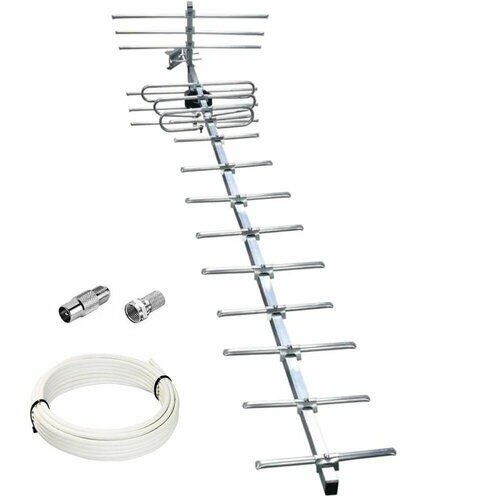 Уличная телевизионная антенна Спектр 19М DVB-T2 для приёма цифрового ТВ, направленная, до 80 км, с кабелем 10 метров и штекером