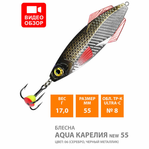 фото Блесна зимняя для рыбалки aqua карелия new 17,0g, цвет 06 (серебристо-черный)