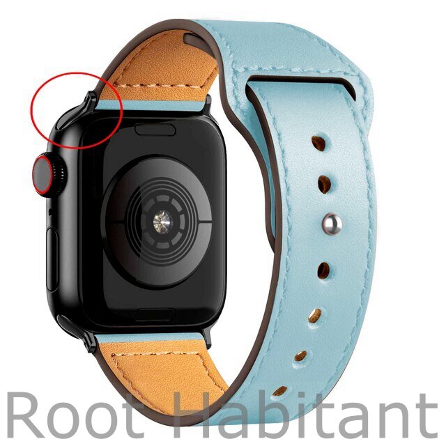 Кожаный ремешок для Apple Watch series 3 4 5 6 7 8 9 SE, в корпусах 42, 44, 45, 49. Голубой / Light_Blue BF (Черная Фурнитура)