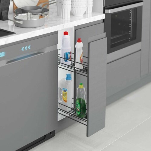 Бутылочница Starax двухъярусная для фасада шириной 250 мм, направляющие BLUM Tandem, цвет антрацит, правая