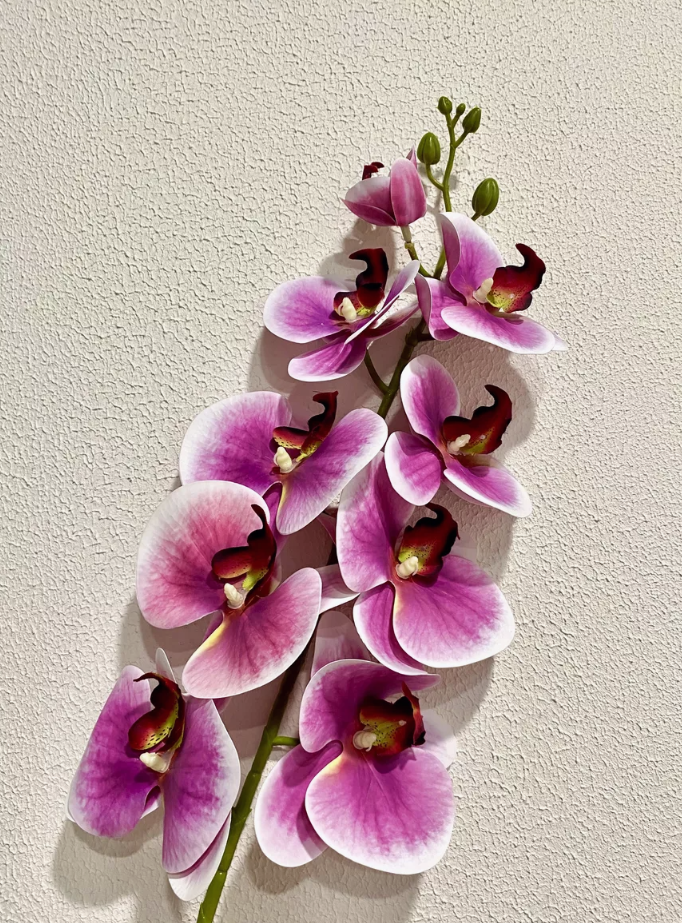 Орхидея реалистичная искусственная, 96 см, белая фиолетовая с тонкой белой кромкой
