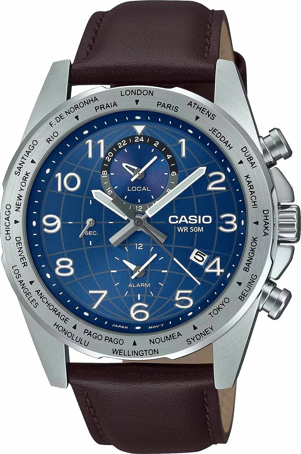 Наручные часы CASIO, синий, коричневый