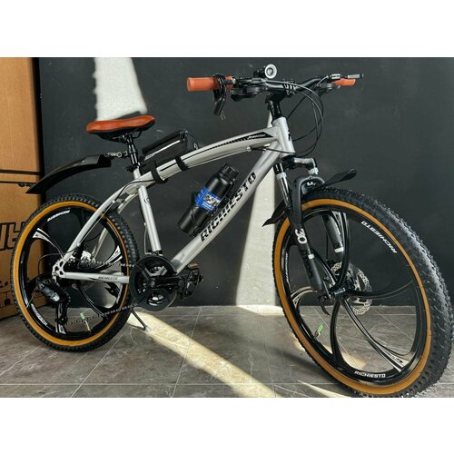 Велосипед горный RICHIESTO 24 колёса Алюминиевые кованные литые диски Детский Подростковый Спортивный серебристо-коричневый 26500₽