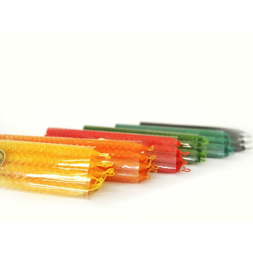 Свеча из цветной вощины оранжевая, Медовые свечи Сибири (с описанием, малая, 21*1,1 см.), набор 6 шт.