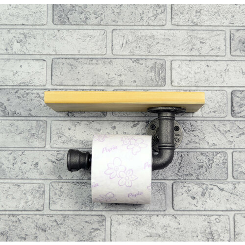 Полка лофт настенная, с держателем туалетной бумаги, для цветов, для книг, для специй, для ванной, для туалета, для кухни, в прихожую, 25 см, Tricky Pipe