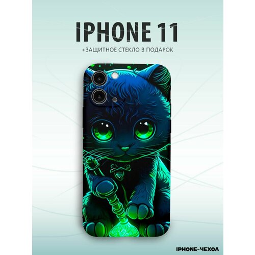 Чехол Iphone 11 котенок в зеленых тонах