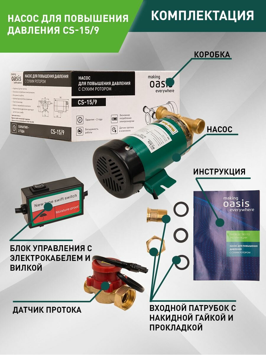 Насос для повышения давления воды, повысительный c сухим ротором Oasis CS-15/9