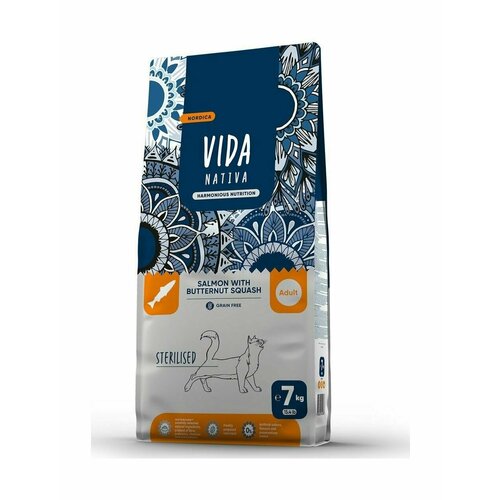 Vida Nativa - Сухой корм для взрослых стерилизованных кошек, с лососем и тыквой (7 кг)