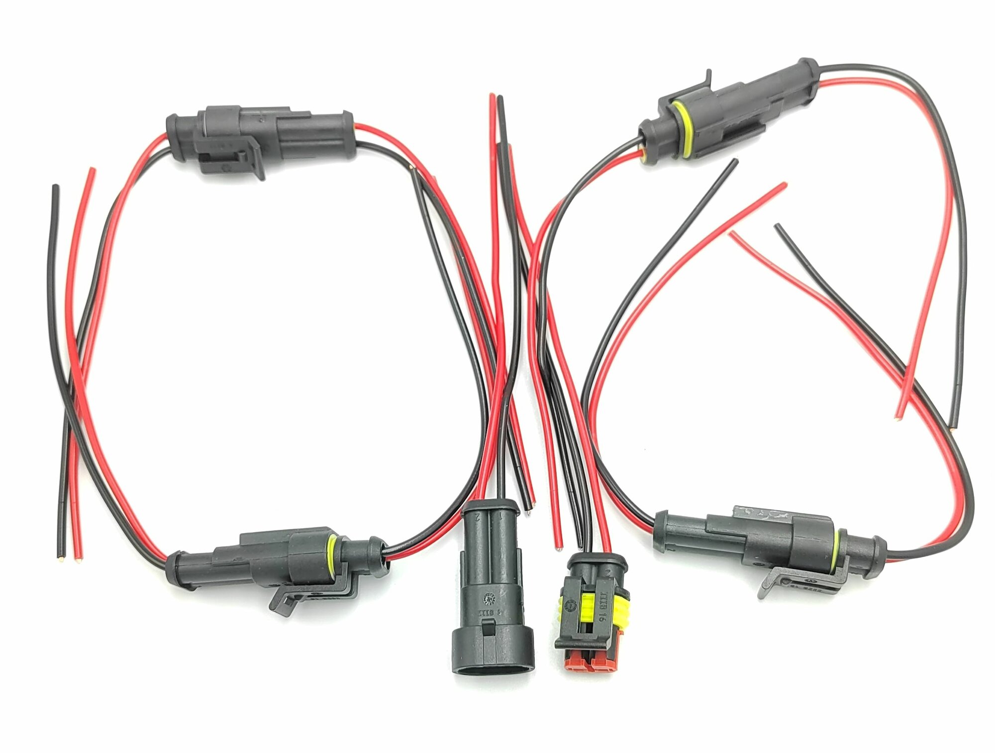 Разъем герметичный 2-х контактный с проводами (штекер+гнездо), переходник фары, колодка герметичная (мама+папа), 5 шт