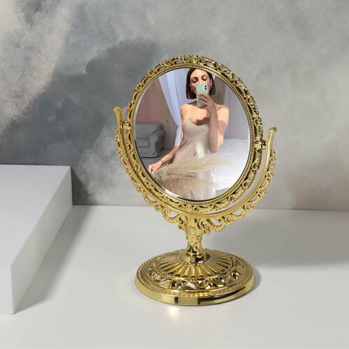 Зеркало настольное «Круг», двустороннее, с увеличением, d зеркальной поверхности 10 см, цвет золотистый зеркало подсолнечник 825 см tylar единый размер золотистый