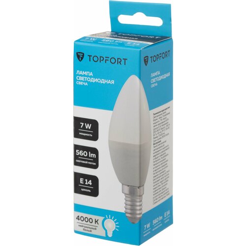 Лампочка светодиодная E14 TOPFORT 7 Вт 4000K свеча 83₽