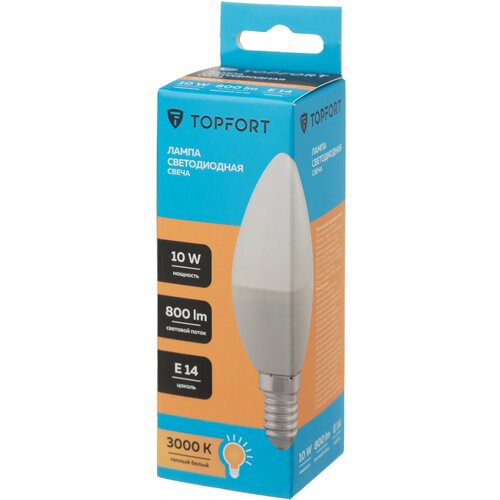 Лампочка светодиодная E14 TOPFORT 10 Вт 3000K свеча 86₽