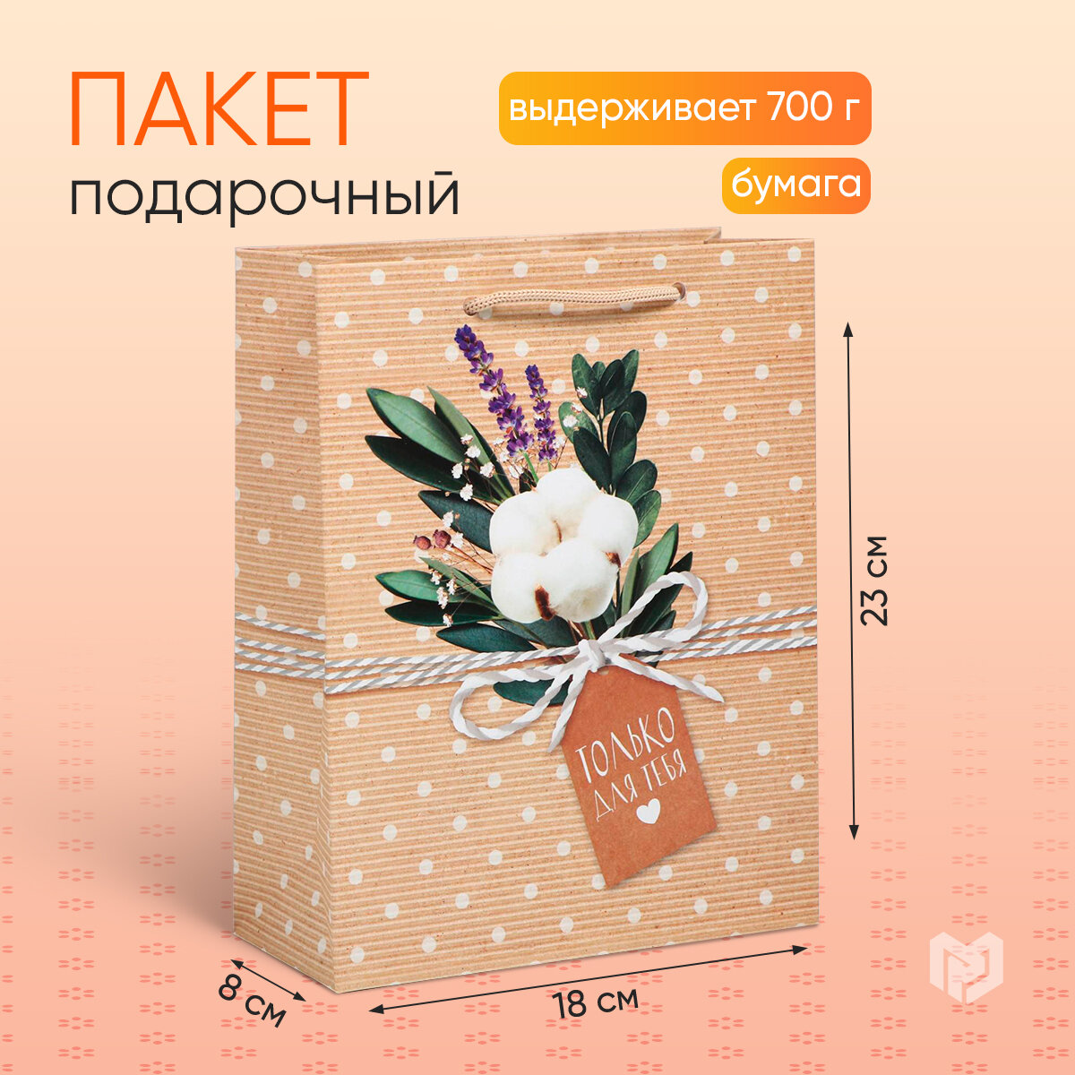 Пакет подарочный ламинированный «Только для тебя», MS 18 × 23 × 8 см