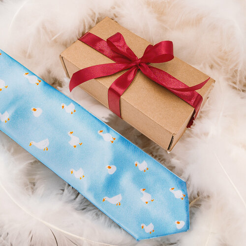 Галстук Рыбий Зонтик, белый, голубой