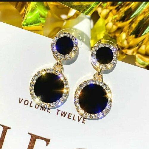 Серьги , искусственный камень, золотой