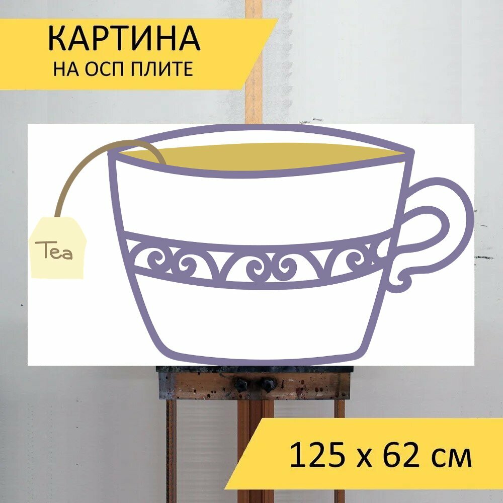 Картина на ОСП "Чай, чашка, напиток" 125x62 см. для интерьера на стену