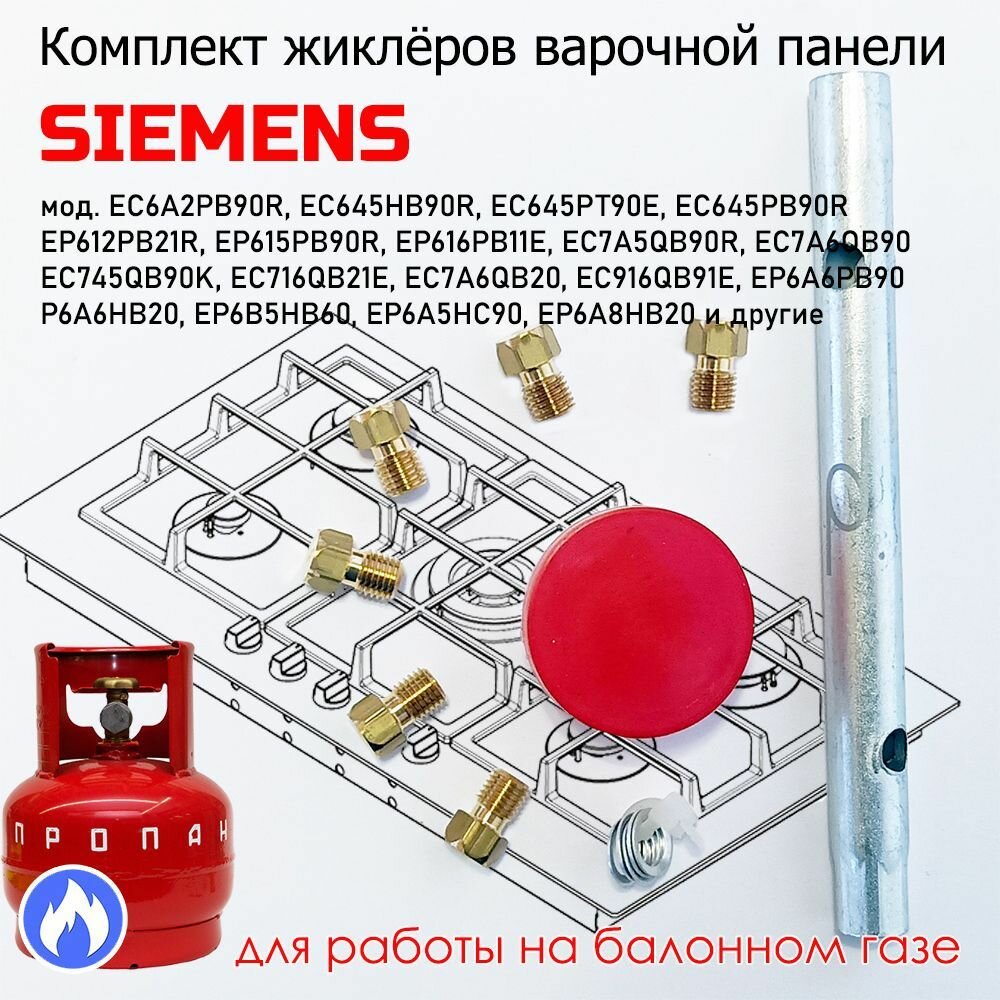фото Комплект жиклеров, форсунок газовой варочной панели SIEMENS, под балонный, сжиженный газ