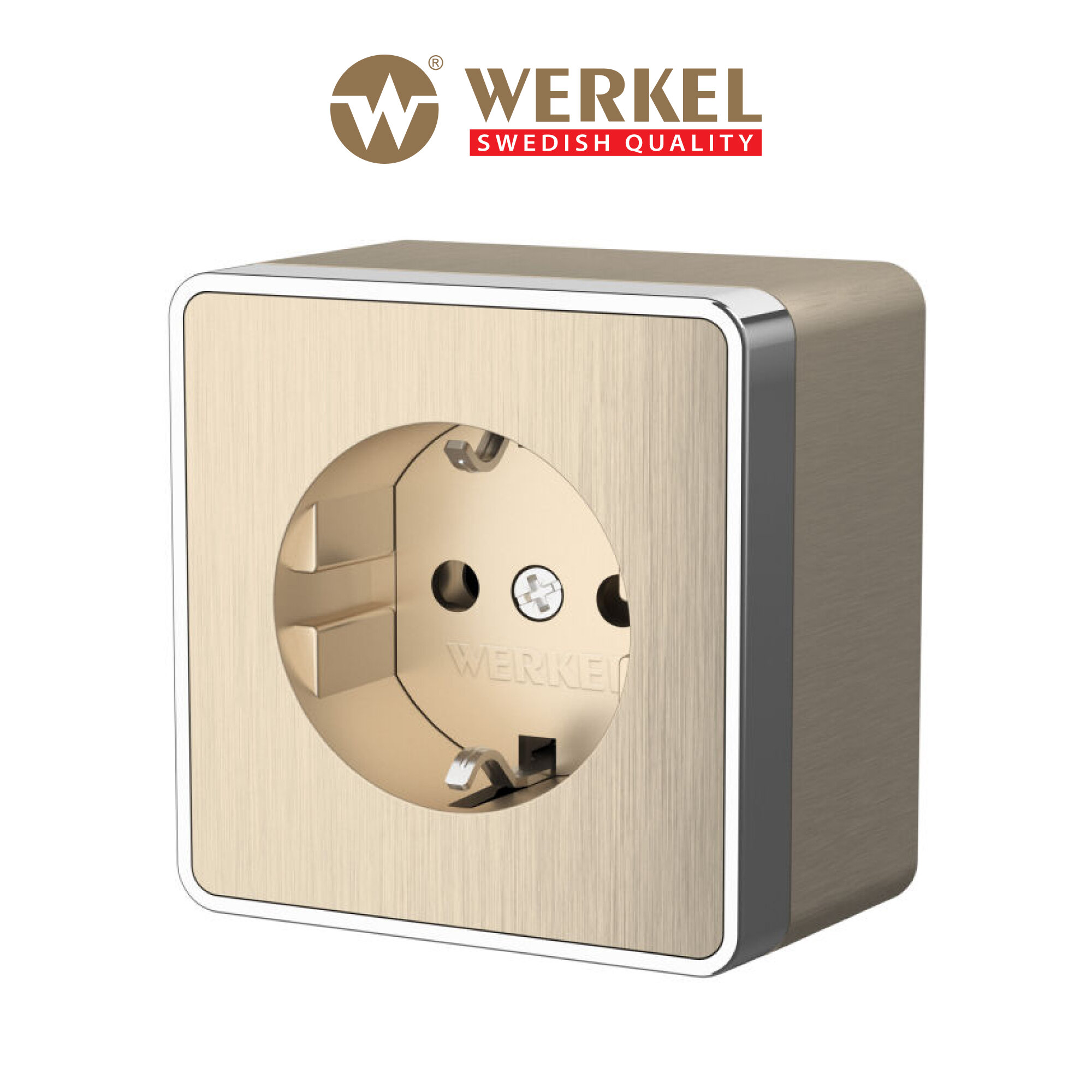 Накладная розетка с заземлением Werkel Gallant W5071010 шампань рифленый IP20