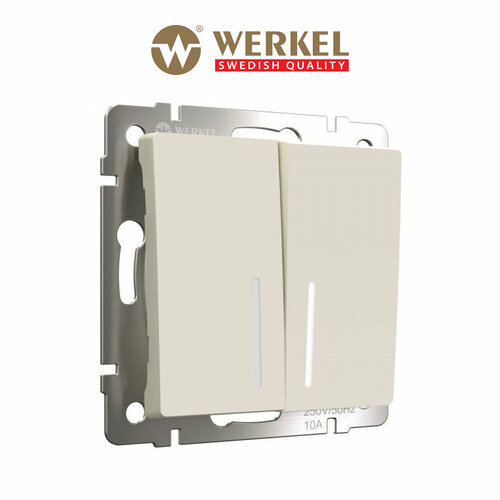 фото Проходной двухклавишный выключатель/переключатель с подсветкой werkel w1122162 айвори матовый ip20