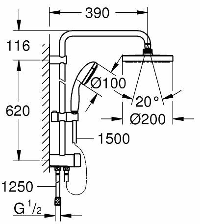 Душевая стойка 200 мм Grohe New Tempesta Cosmopolitan System 27394002