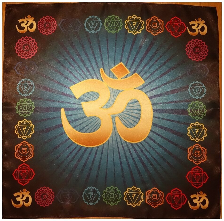 Скатерть для медитаций и йоги Аум, чакры Вишуддха, голубая