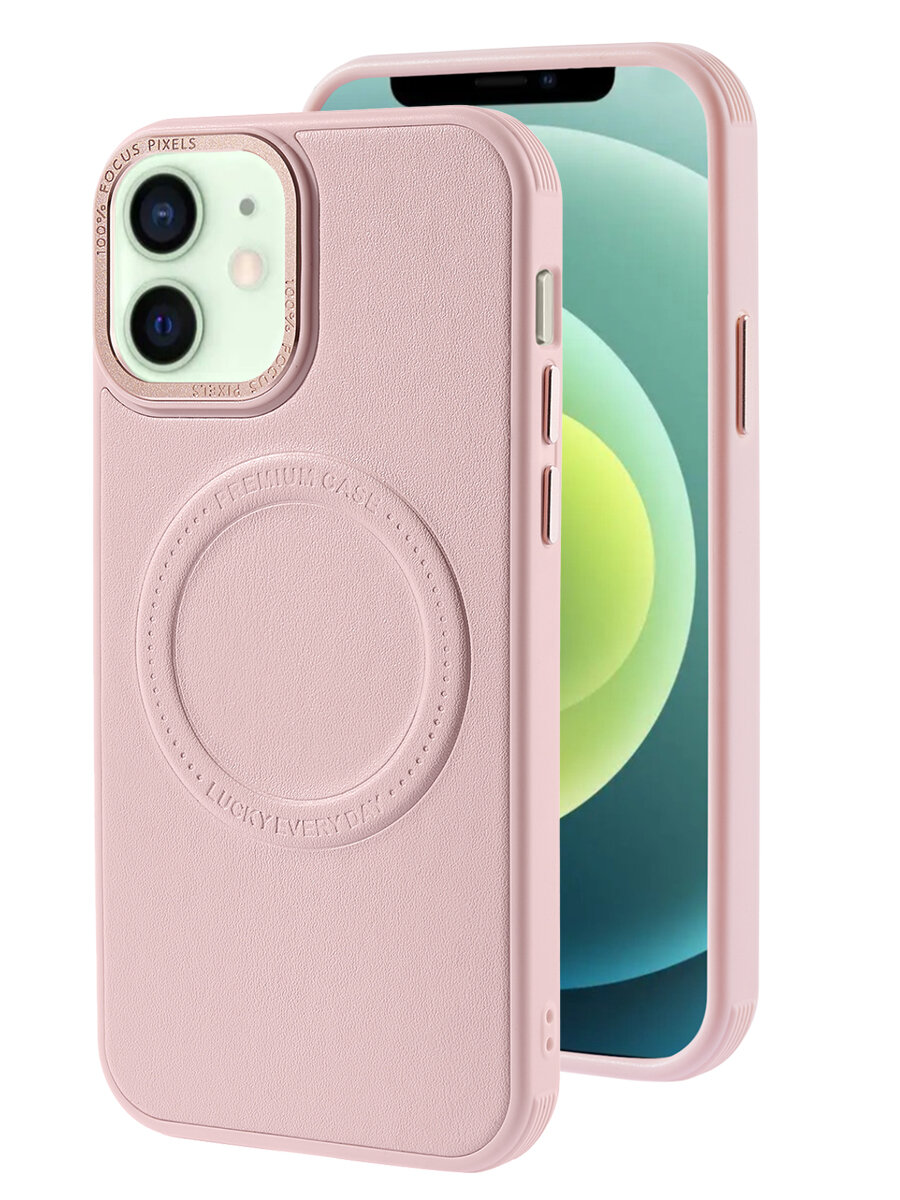 фото Чехол Magsafe на iPhone 12 и 12 про кожаный противоударный на айфон 12 и 12 про светло-коричневый