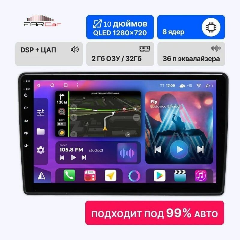 Автомагнитола 10 дюймов 2din с bluetooth Wi-Fi cим кaрта 2/32 андроид CarPlay AndroidAuto эквaлайзер QLED диcплей, магнитола для авто 2 din 2din 2дин 2 дин на Android с Андройд на Андройде с GPS bluetooth