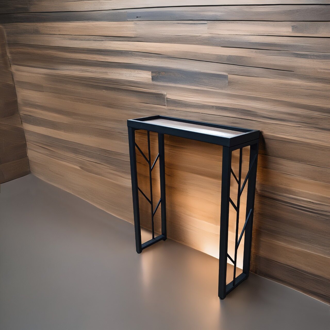 фото Консоль из натурального дерева и стали в стиле Лофт 70*25*84(В) см