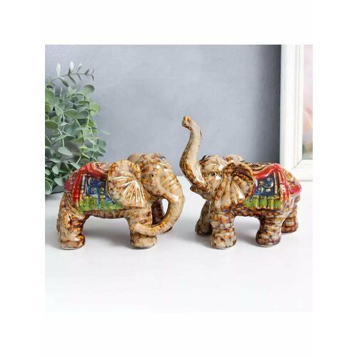Сувенир керамика Индийские слоны набор 2 шт 8х14х10 см 7 2275₽