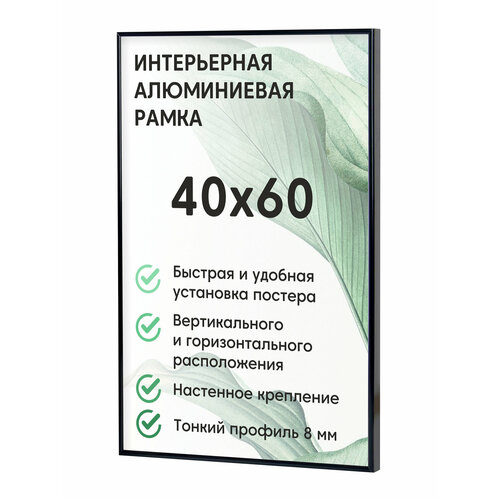 Алюминиевая рамка 40х60, цвет черный, Нельсон БС, рамка для постера, картин, творчества, для интерьера