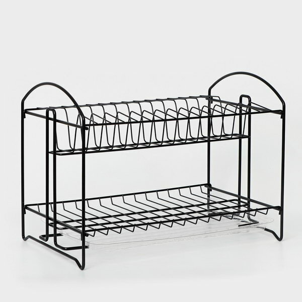 фото Сушилка для посуды с поддоном 2-х ярусная, разборная, 39.5x24x29.5 см, цвет черный