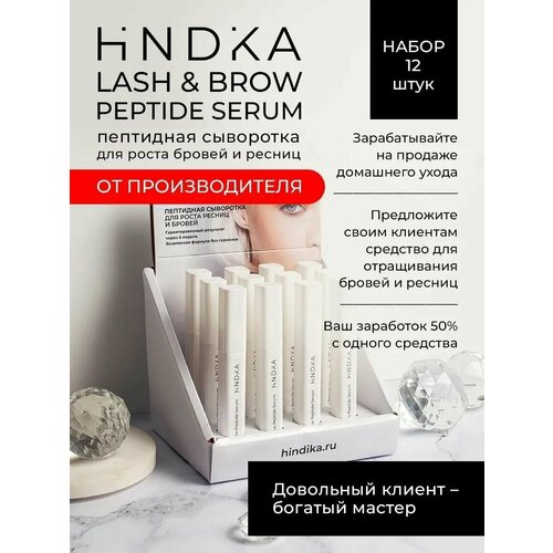 NOVEL HINDIKA Пептидная сыворотка в ШОУ-боксе для роста ресниц и бровей, 12 х 15 мл