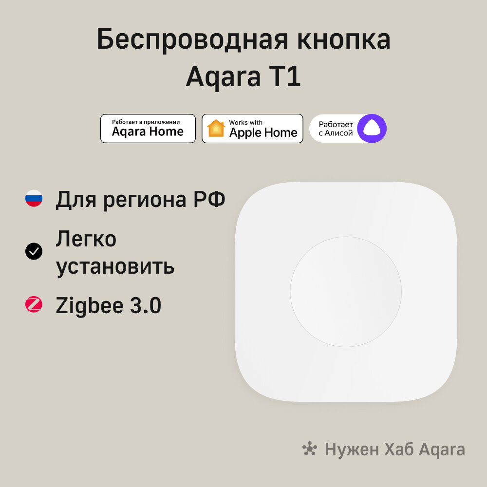 фото Беспроводная кнопка Aqara T1, модель WB-R02D, умный дом с Zigbee, работает с Алисой