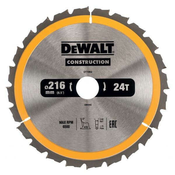 Пильный диск DEWALT CONSTRUCTION DT1952, 216/30 мм.