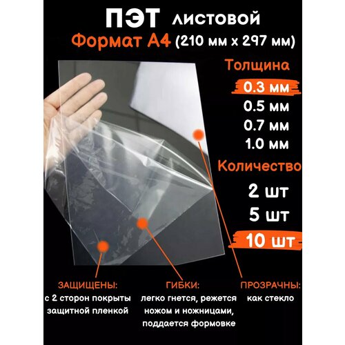 Прозрачный листовой пластик для творчества Пэт А4 03 мм 792₽
