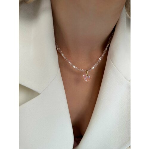 Чокер MOON SOUL, стекло, длина 36.5 см, розовый/белый