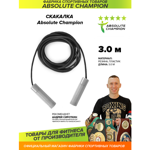 Скакалка 30 м Absolutechampion черный жгут серые ручки 177₽