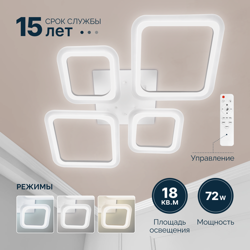Люстра потолочная с пультом освещает 18м, 72вт, Светкомет, белая