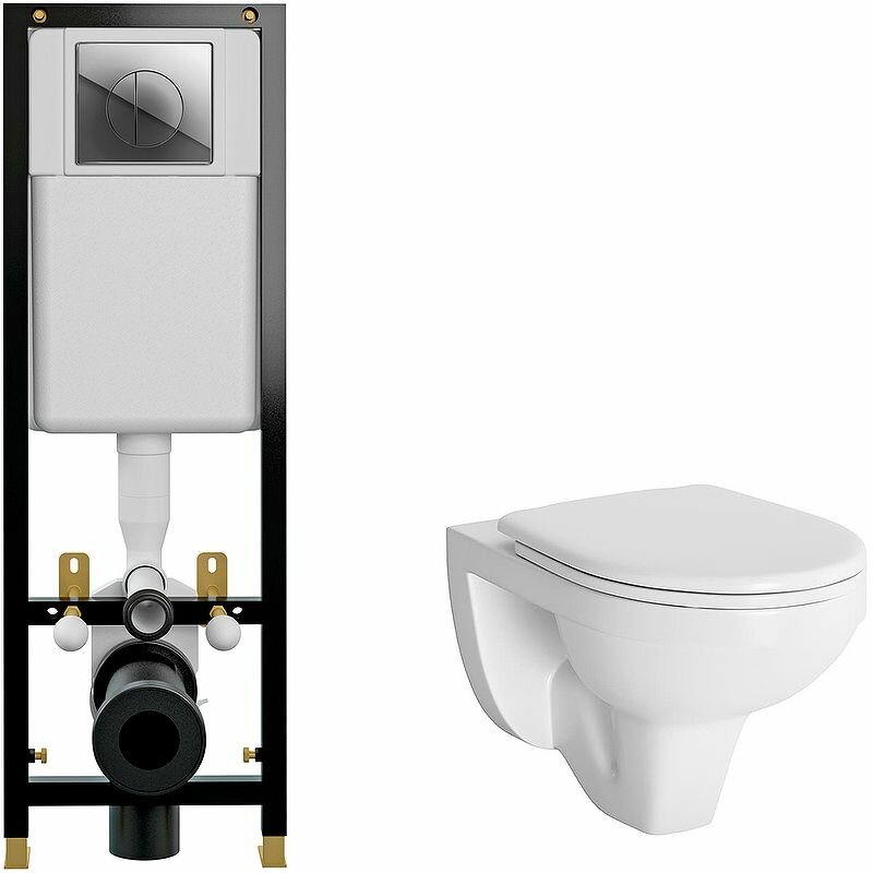 Комплект унитаза Berges Gamma 081105 с инсталляцией Cersanit Black 35 S-IN-BLACK-Cg-w с сиденьем Микролифт и клавишей смыва Хром