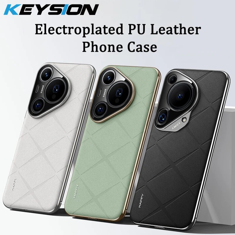 Кожаный чехол KEYSION с сетчатым рисунком для Huawei Pura 70 Ultra P70, защитный чехол для телефона с покрытием для ПК камеры для Huawei Pura 70 Pro +, Черный, for Pura 70 Ultra — фото 1