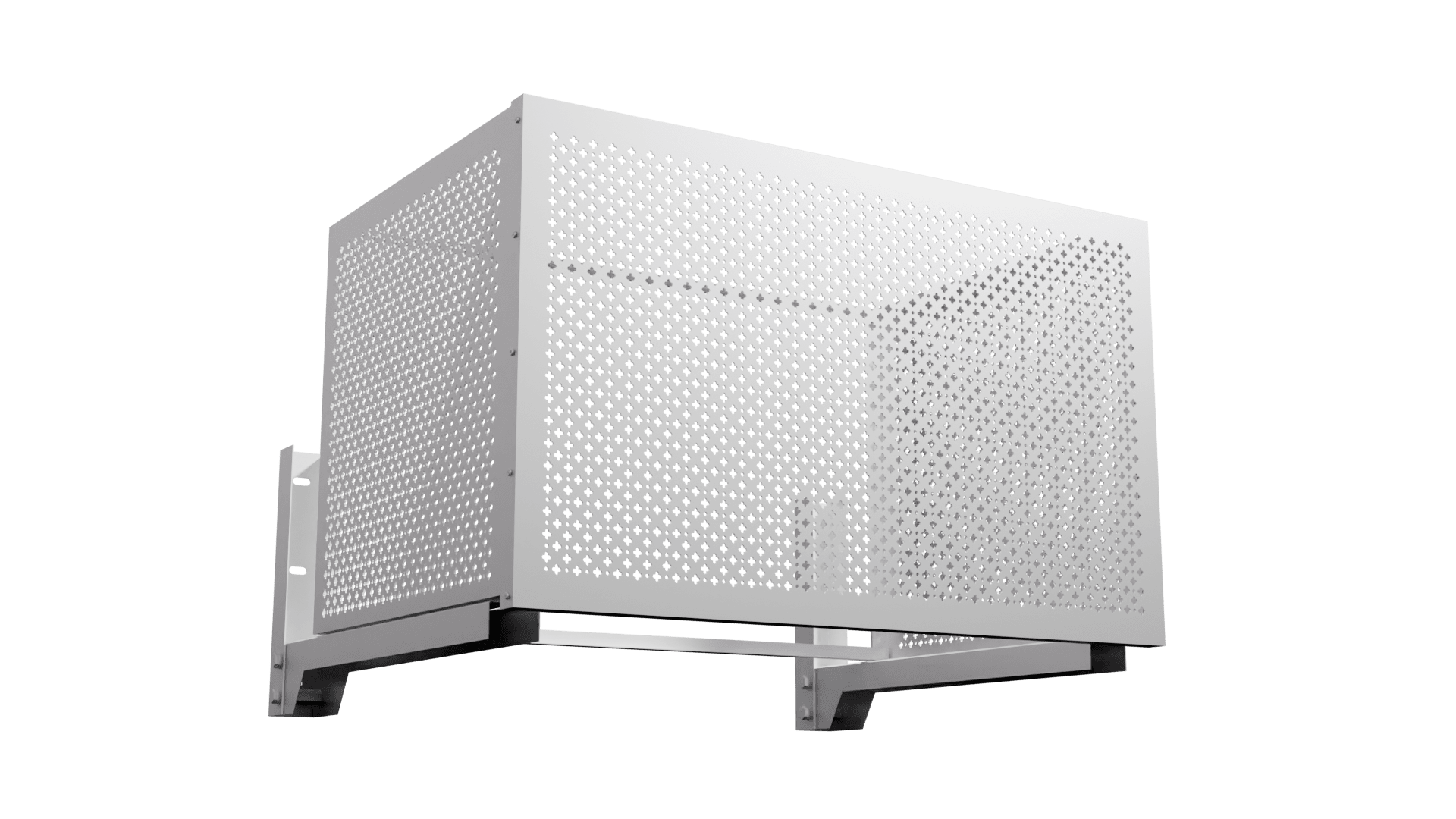 Корзина/короб для кондиционера 900х600х550 с кронштейнами для вентфасадов, Белая (RAL 9003), перфорация -клевер-