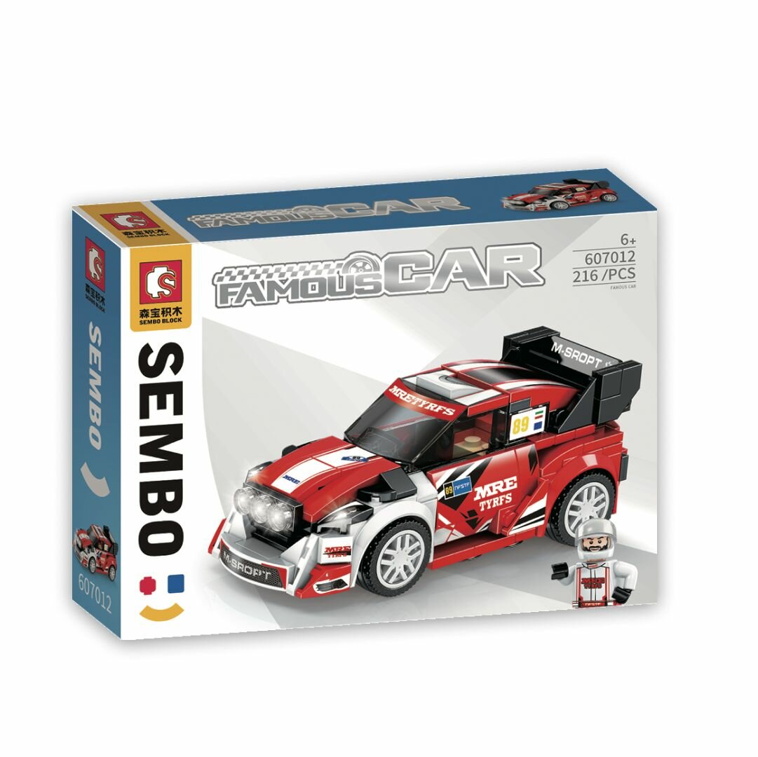 Конструктор для мальчика, гоночная машинка серии AUTOBAGS "Ford Fiesta M-Sport WRC" Sembo Block, красно-белая, 216 деталей, совместим с моделями других известных брендов — фото 1