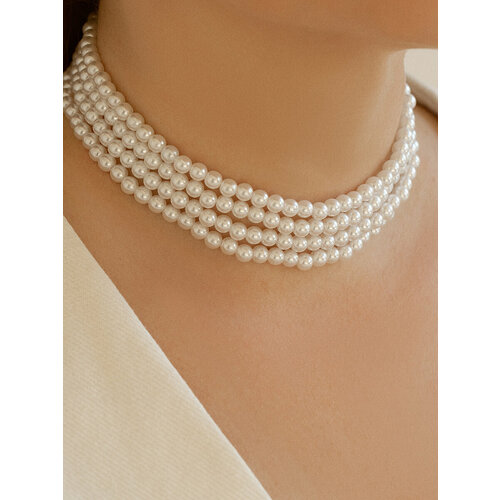 Колье SLOVO JEWELRY, жемчуг имитация, длина 32 см, серебристый