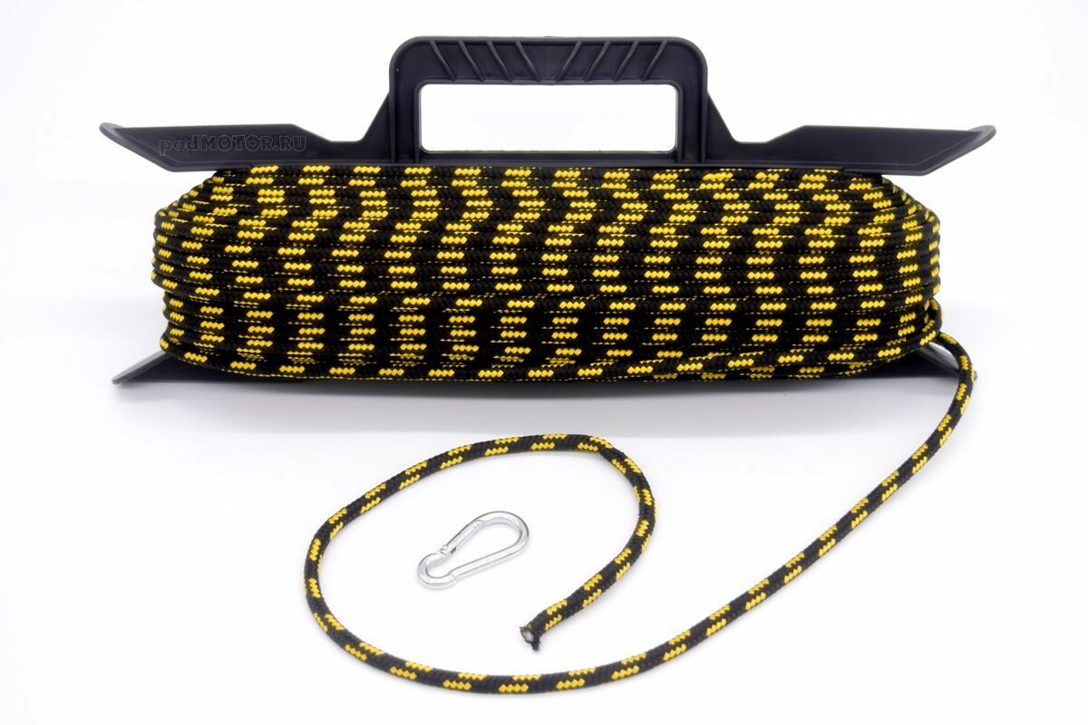 Якорная намотка 10мм, 30м для лодки пвх (с сердечником и карабином на мотовиле), веревка для якоря