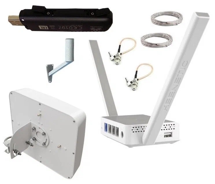 Модем Olax F90 с роутером KEENETIC 4G и антенной до 15dBi комплект 3G/4G LTE интернет (два кабеля по 10 метров)