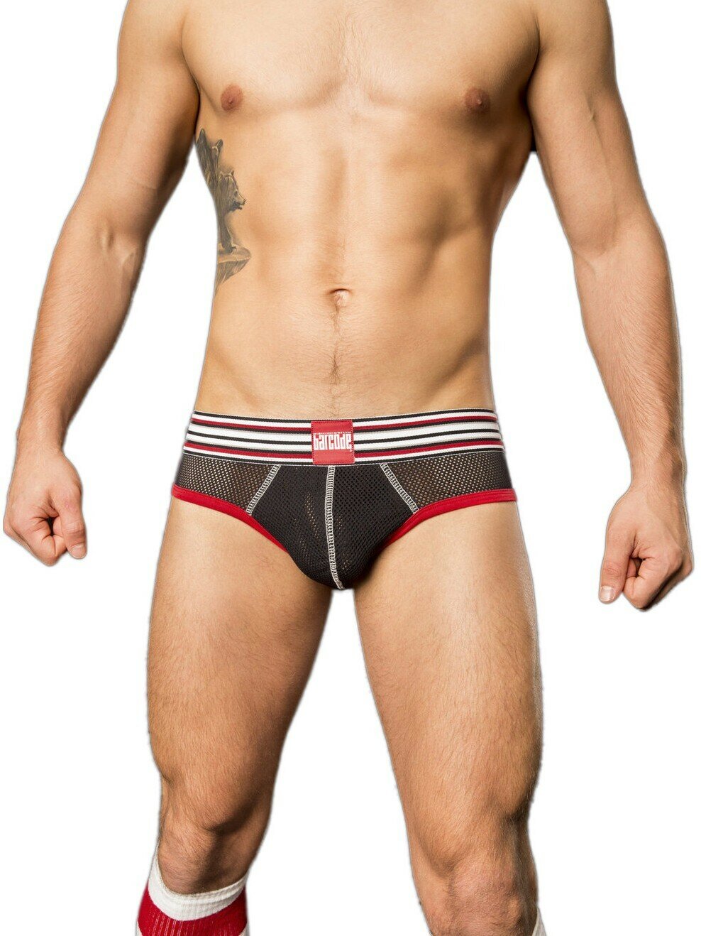 Трусы-джоки "Backless Briefs Bond Street - Black/Red" / Barcode Berlin / Черный / Размер XL